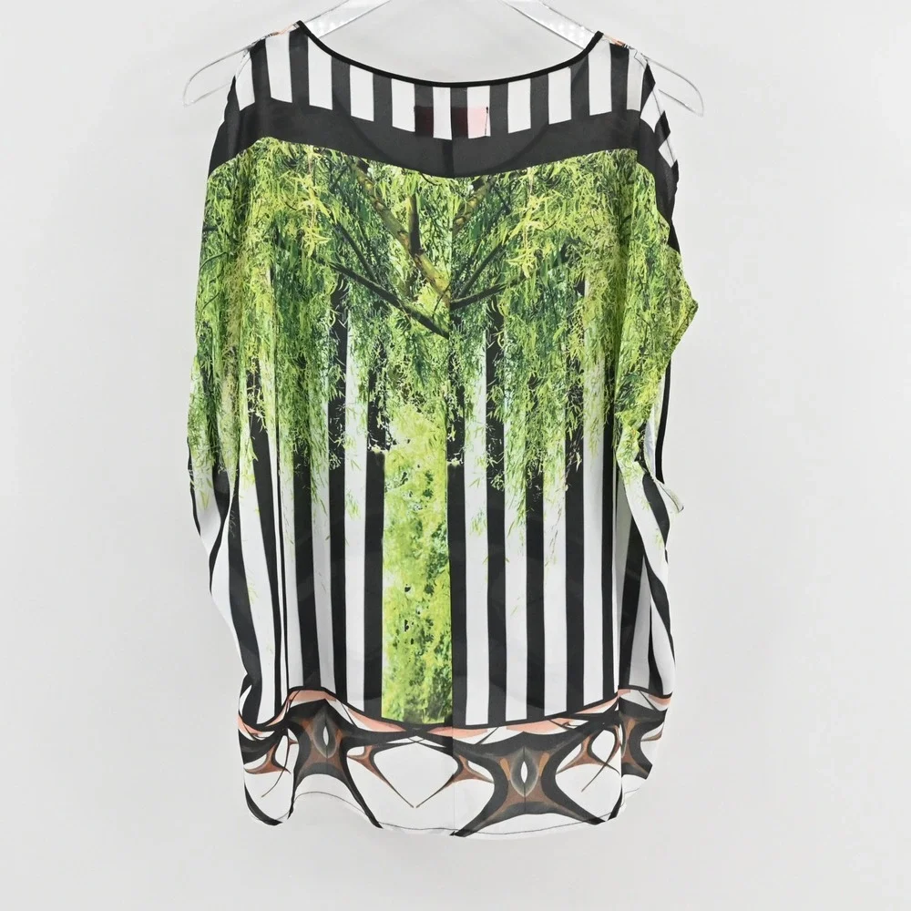 Clover Canyon Womens Graphic Print Blouse Size S Multicolor Abstract Green Black - Picture 2 of 12